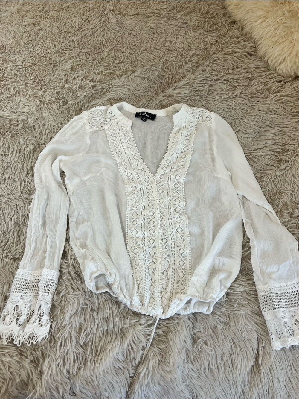 Lulu's Ivory Crochet-Trim Peasant Blouse